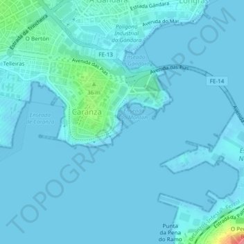 Mapa topográfico Punta do Carballo, altitude, relevo