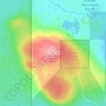 Mapa topográfico Thunder Mountain, altitude, relevo