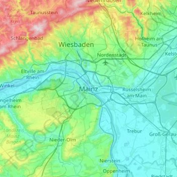 Mapa topográfico Mainz, altitude, relevo