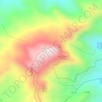 Mapa topográfico El Yunque, altitude, relevo