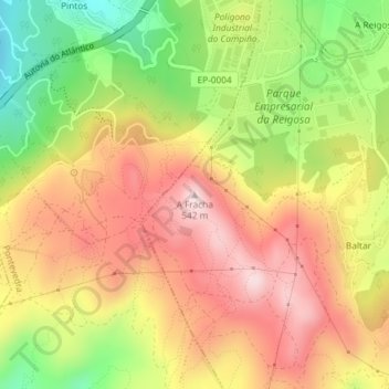Mapa topográfico A Fracha, altitude, relevo
