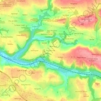 Mapa topográfico Parc Keristin, altitude, relevo