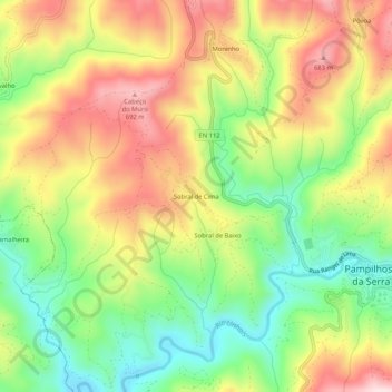 Mapa topográfico Sobral de Cima, altitude, relevo