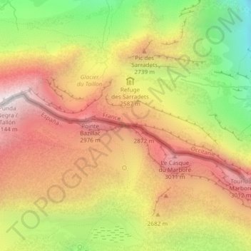 Mapa topográfico Brèche de Roland, altitude, relevo