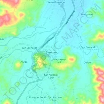 Mapa topográfico Bambang, altitude, relevo