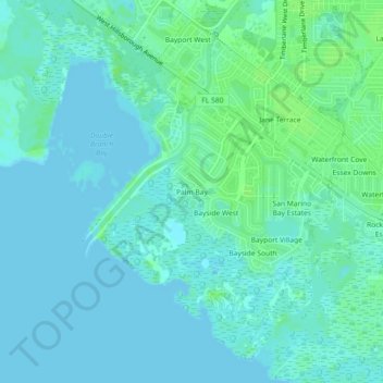 Mapa topográfico Palm Bay, altitude, relevo