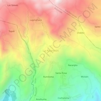 Mapa topográfico La Asunción, altitude, relevo