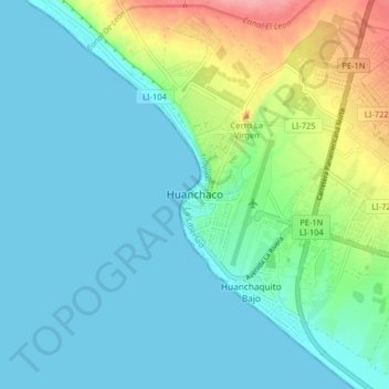 Mapa topográfico Huanchaco, altitude, relevo