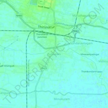 Mapa topográfico Pulivalam, altitude, relevo