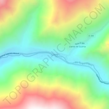 Mapa topográfico Guanta, altitude, relevo