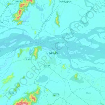 Mapa topográfico Goalpara, altitude, relevo
