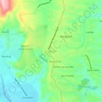 Mapa topográfico Indangan, altitude, relevo