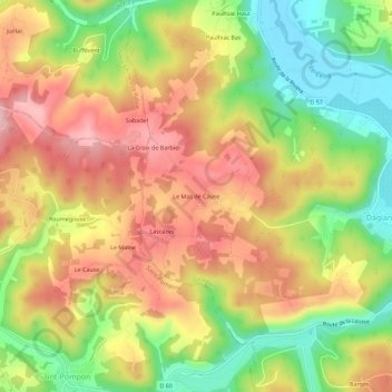 Mapa topográfico Le Mas de Cause, altitude, relevo
