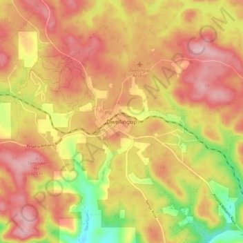 Mapa topográfico Dwellingup, altitude, relevo