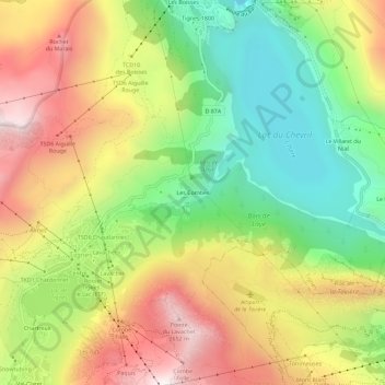 Mapa topográfico Les Combes, altitude, relevo