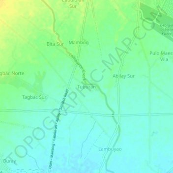 Mapa topográfico Tuburan, altitude, relevo