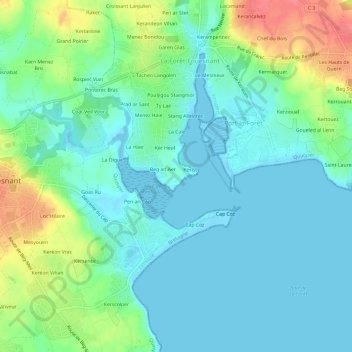 Mapa topográfico Kermoor, altitude, relevo