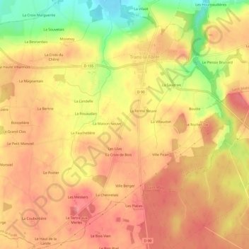 Mapa topográfico Le Clos Lorent, altitude, relevo