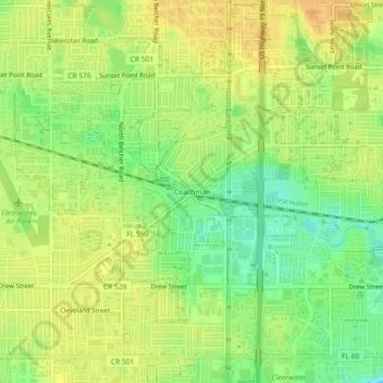 Mapa topográfico Coachman, altitude, relevo