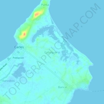 Mapa topográfico Cabuguana, altitude, relevo