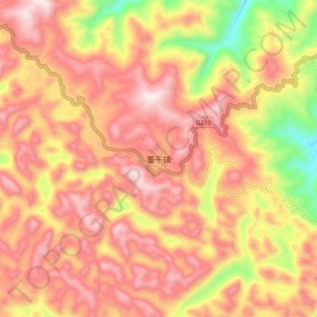 Mapa topográfico 董干镇, altitude, relevo