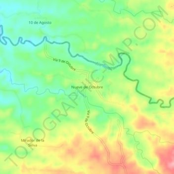 Mapa topográfico Nueve de Octubre, altitude, relevo