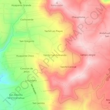 Mapa topográfico Yatchil San Fernando, altitude, relevo