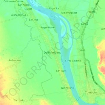 Mapa topográfico Delfin Albano, altitude, relevo