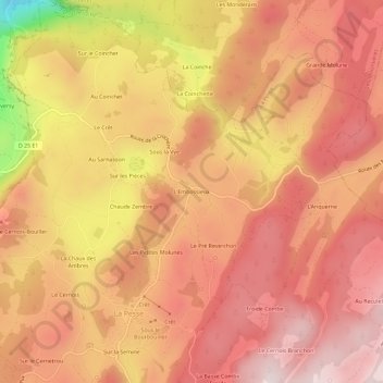Mapa topográfico L'Embossieux, altitude, relevo