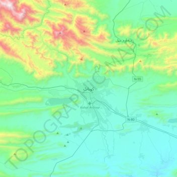 Mapa topográfico Kohat, altitude, relevo