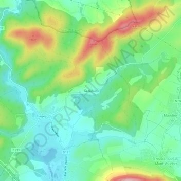 Mapa topográfico Genéchier, altitude, relevo