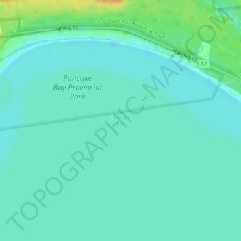 Mapa topográfico Pancake Bay, altitude, relevo