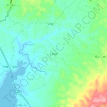 Mapa topográfico Batad, altitude, relevo