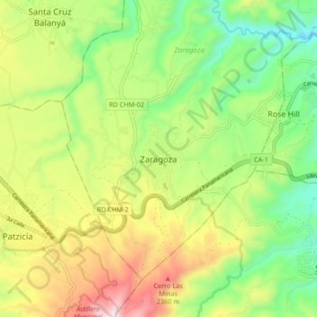 Mapa topográfico Zaragoza, altitude, relevo