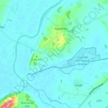 Mapa topográfico Lower Apperley, altitude, relevo