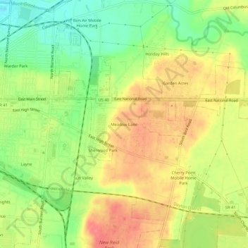 Mapa topográfico Meadow Lane, altitude, relevo