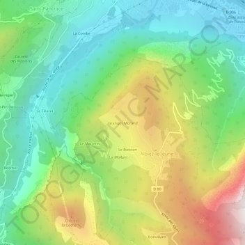 Mapa topográfico Granges Morand, altitude, relevo