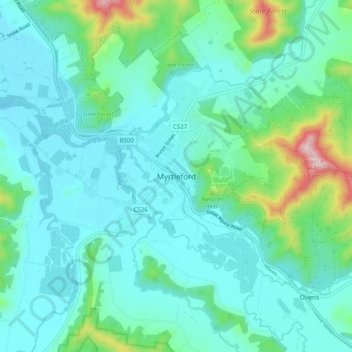 Mapa topográfico Myrtleford, altitude, relevo