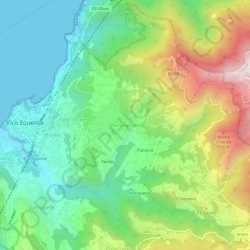 Mapa topográfico Massaquano, altitude, relevo