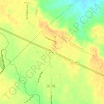 Mapa topográfico Ledbetter, altitude, relevo