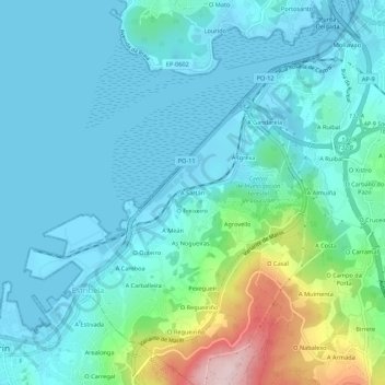 Mapa topográfico A Sartán, altitude, relevo