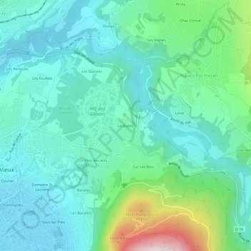 Mapa topográfico Le Bulloz, altitude, relevo