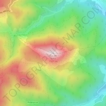 Mapa topográfico Suc de Sara, altitude, relevo