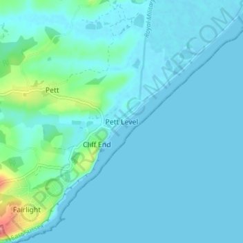 Mapa topográfico Pett Level, altitude, relevo