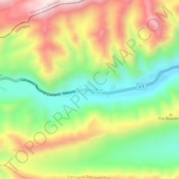 Mapa topográfico Río Cocollar, altitude, relevo