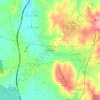 Mapa topográfico Albergaria, altitude, relevo