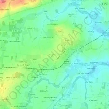 Mapa topográfico Les Challonges, altitude, relevo