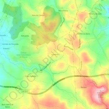 Mapa topográfico Loureiro, altitude, relevo