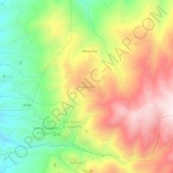 Mapa topográfico Redipiano, altitude, relevo