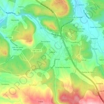 Mapa topográfico Freixial, altitude, relevo